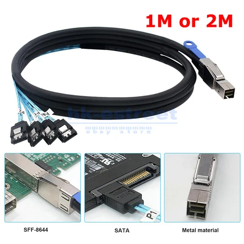 External Mini SAS HD SFF-8644 to 4 Port SATA 7P Hard Disk Data Server Raid Cable