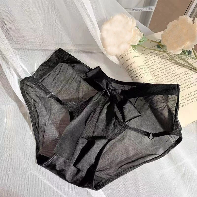 Elegant Womens Girls Faux Satin Panties Briefs Underwear Sheer Bow Underpants - Image 2 of 4