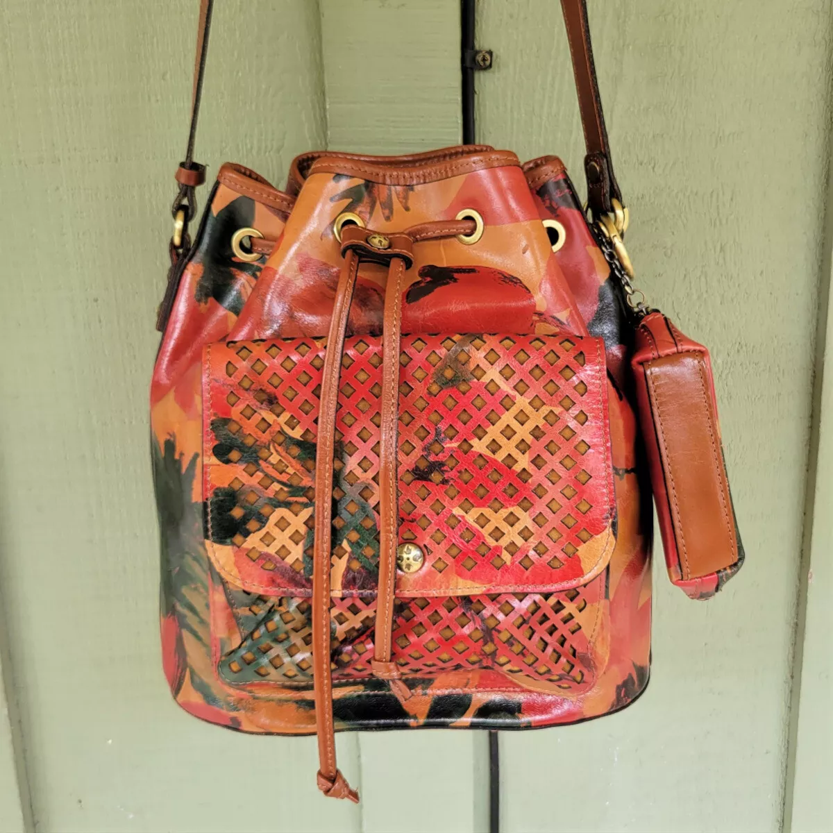 PATRICIA NASH Sabina Spring Perforated Leather Bucket Shoulder Bag