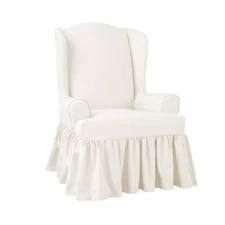 NEW Sure Fit Essential Twill ruffle Skirt One Piece Wing Chair Slipcover white