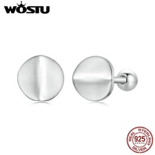Wostu Simple Real S925 Silver Round Stud Earrings Jewelry Fashion Women Gifts