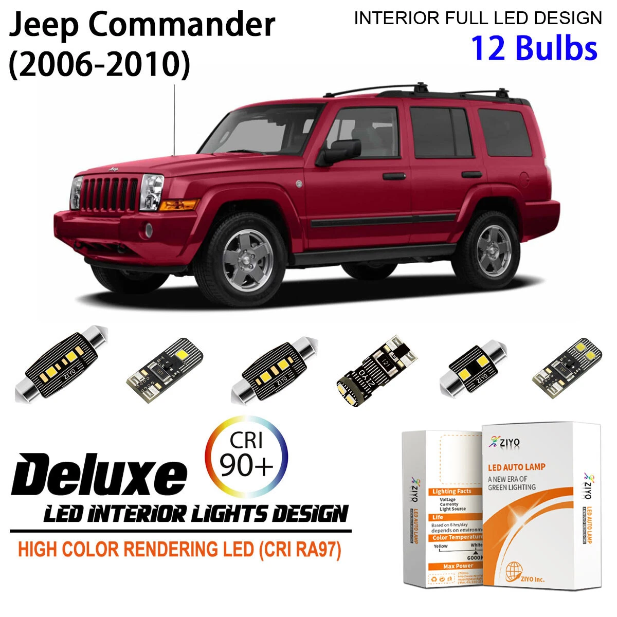 12pcs LED Interior Light Kit for Jeep Commander 2006 2010 White