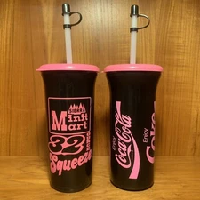 2 Vintage Whirley 32oz Cups 90s Black & Pink Coca-Cola Coke & Sierra Minit Mart