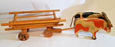 jouet ancien 1940 Attelage Charrette a foin avec 2 Bœuf et joue  en bois  Dejou?