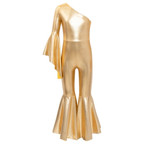 Kids Girls Romper One Shoulder Bodysuit Full Body Dance Jumpsuit Bell-Bottom - Picture 5 of 70