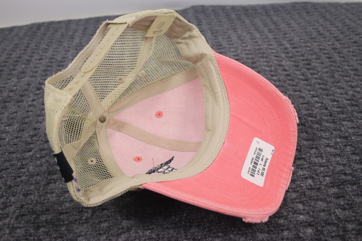 Adams Aqua & Tan Mesh Trucker Hat with Pink Embroidered Slogan Adams Pink Hats for Men for sale | eBay main image 3
