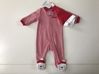 Carters Christmas Santa’s Helper Footed Pajamas and Hat zipper Red Mos  NWT