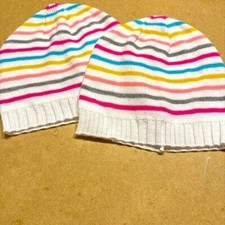 Gertex Girls WINTER Hat Beanie Size 4-6x White Striped Set of 2