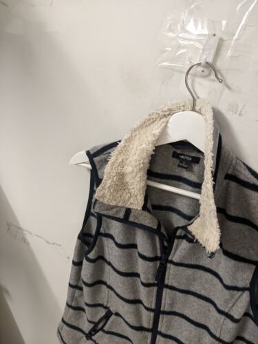 Nautica Vest Womens Size L Grey Gray Polyester Sherpa Fleece Full Zip Fur Neck - Picture 6 of 9
