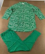 Collections Etc Women's Size XL Green Paisley 2 Piece Tunic Top & Leggings NWT