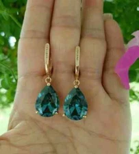 2Ct Pear Cut Simulated Topaz Drop Dangle Earrings 14k Yellow  Gold Plated