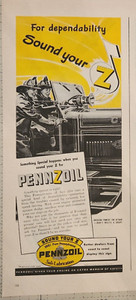 1944 Pennzoil safe lubrication Vintage Ad 14 x 5 dependability