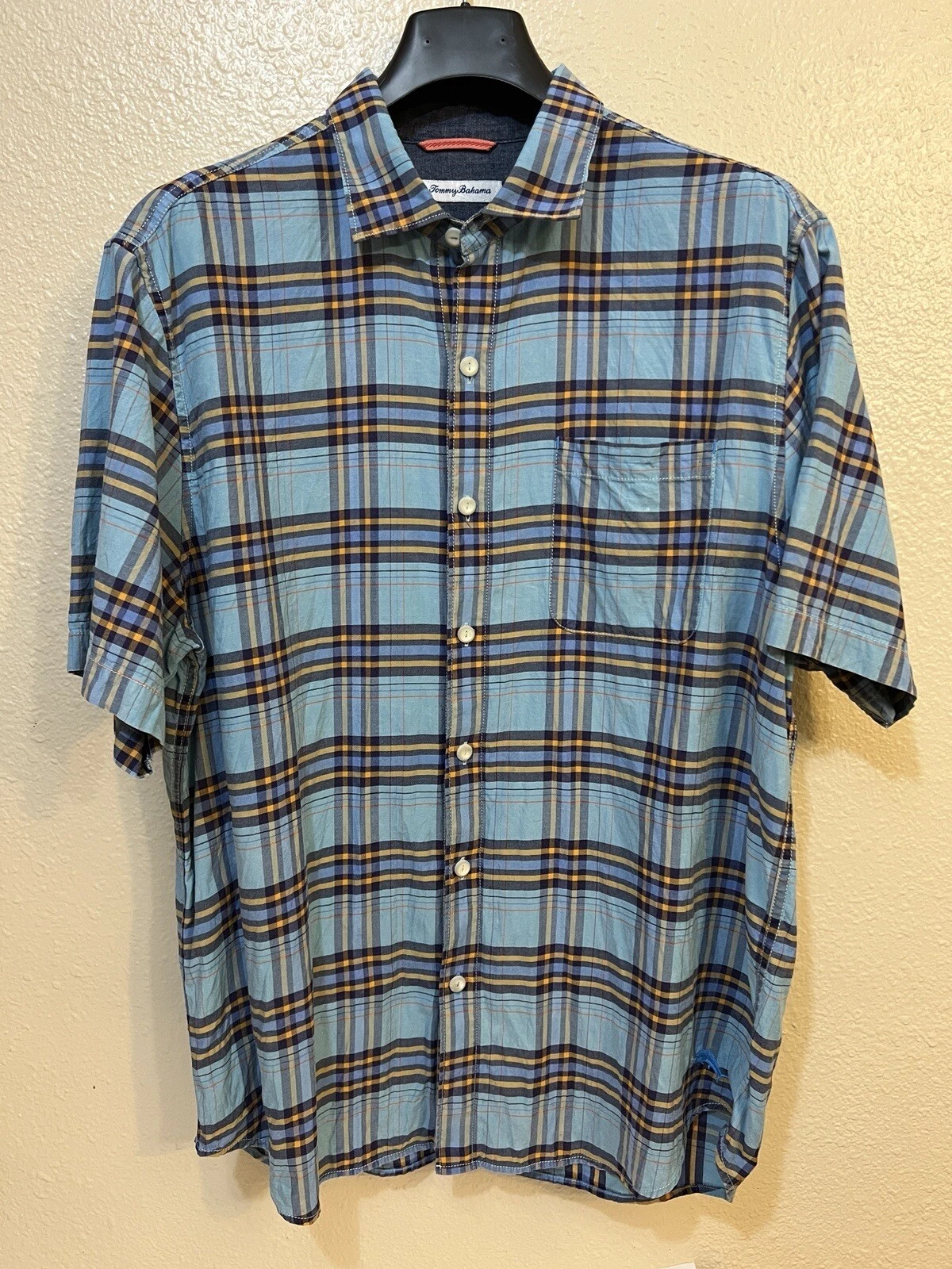 Tommy Bahama Bondi Beach Plaid Camp Shirt, Picasso Blue, Men's Size L