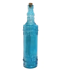 Decorative Sky Blue Glass Bottle Embossed Rope Design Home Decor 12" Collectible
