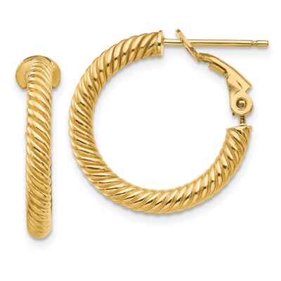 21mm 14K Yellow Gold 3x15mm Twisted Round Hoop Earrings