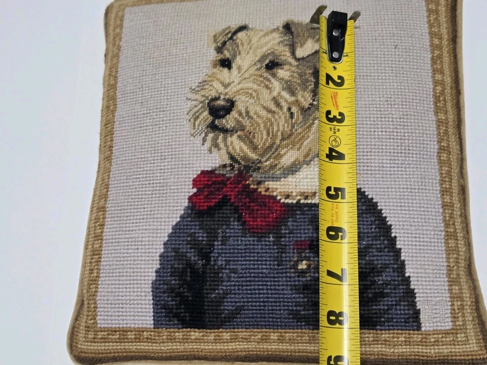 Vtg 1995 Mayflowers Needlepoint Wool Embroidered Airedale Terrier Dog Pillow - Image 4 of 4