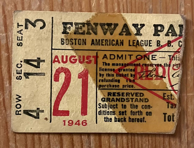 1946 RED SOX (WORLD SERIES YR) TICKET STUB-8/21/46 STL BROWNS-TED