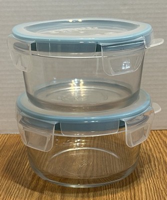 2- Pyrex Snapware 4-Cup Round Glass Food Containers with Lids New without Box