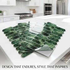 10pcs Peel and Stick Backsplash Thickened Emerald Tiles, 12x12", Cover 10 Sq.Ft.
