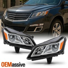 For 2013-2017 Chevy Traverse Halogen Type Chrome Headlight Pair Driver+Passenger