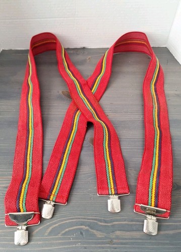 RAINBOW SUSPENDERS - Vtg 70s-80s Clown Mork & Mendy Elastic w Metal Clips