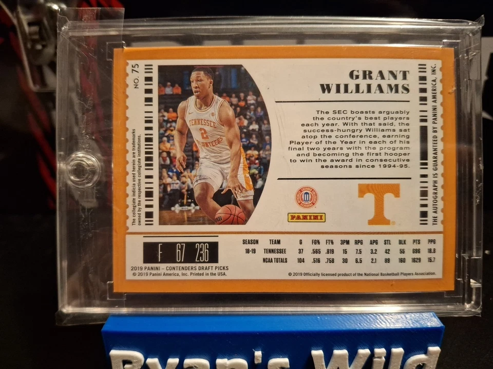 2019-20 Panini Contenders Draft Picks - RPS College Ticket Grant Williams #75 RC - Image 2 of 4