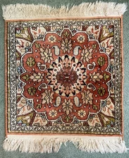 Vintage Kashmir, India square hand knotted silk mat rug, 1'6"x1'6", circa 1960s