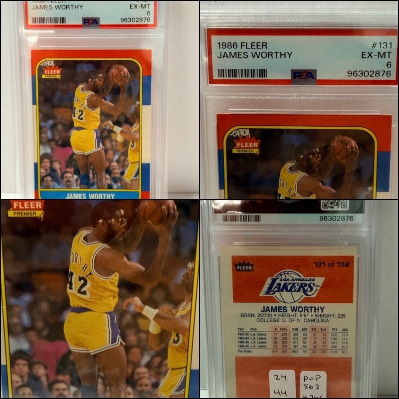 1986 Fleer # 131 James Worthy RC Rookie HOF PSA 6 EX-MT Lakers