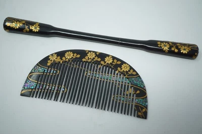 Ensemble épingle à cheveux et peigne à cheveux japonais Kougai matériaux natu... - Photo 1/4