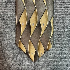 Arrow Mens Silk Tie Brown Gold Geometric Abstract Wavy Diamond Pattern USA Made