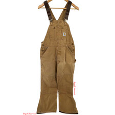 VTG Carhartt Double Knee Duck Bib Overalls 6FB Brown Union Made USA, Size 34x32