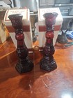 2 Avon 1876 Cape Cod Collection Cologne Bottle Candlestick Ruby Red Glass — photo 3