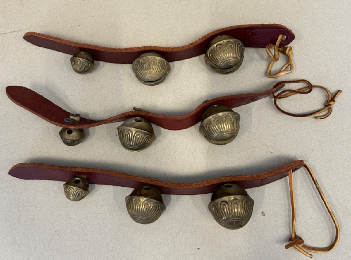 MBPS Vintage Brass Sleigh Bells On Leather Strap