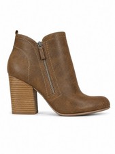 Crown Vintage leather brown ankle boots booties Tan double ankle zip up SZ 10M