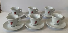 Set Of 6 IPA ILLY ESPRESSO COFFEE CUP N Saucer Set Red White Porcelain ITALY
