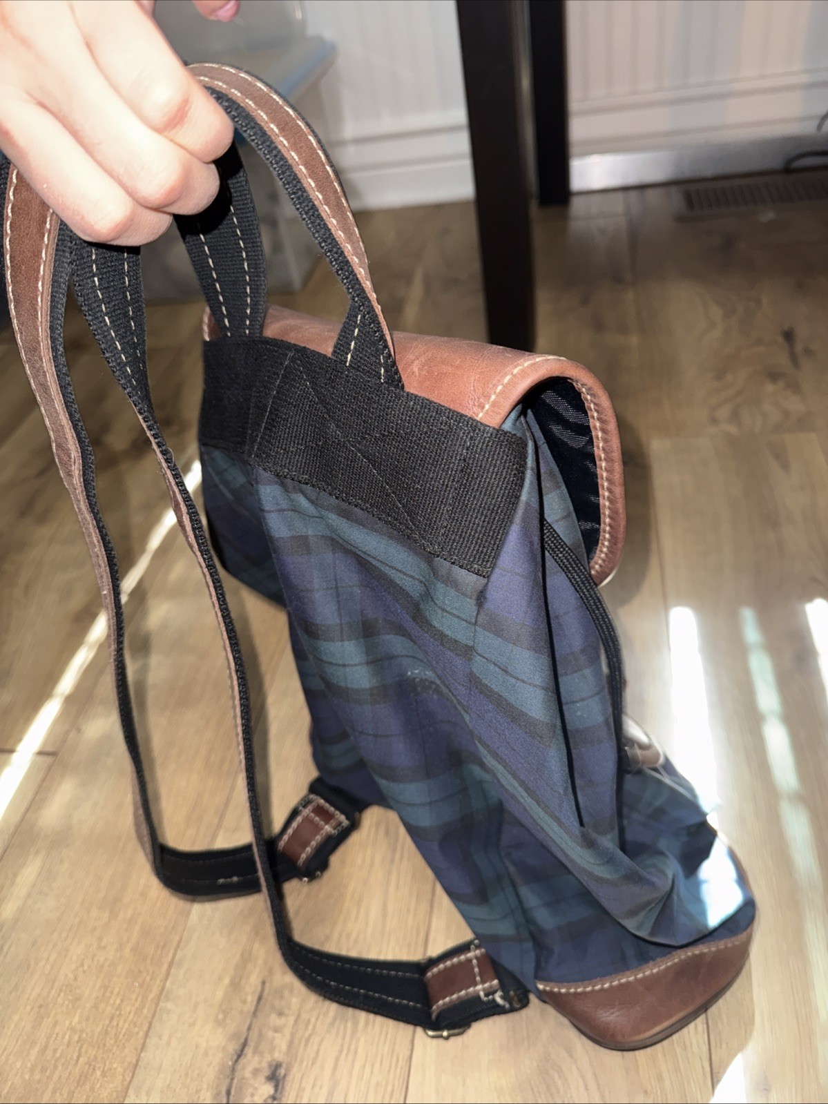 Vintage Eddie Bauer Leather Plaid Turn Lock Large Daypack Rucksack Backpack Rare image 9
