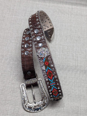 vintage RHINESTONE buckle belt STUDDED beaded 30 indian  display picture 1