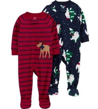 NEW NWT Boys Sz 18 Months Soft Fleece Christmas 2 Pc Footed Pajama Sleeper Lot