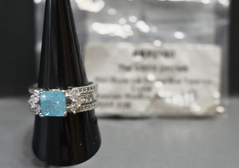 Ring Bomb Party RBP2160 'The GoGo' Blue Topaz Ice Crystal on Rhodium Size 10