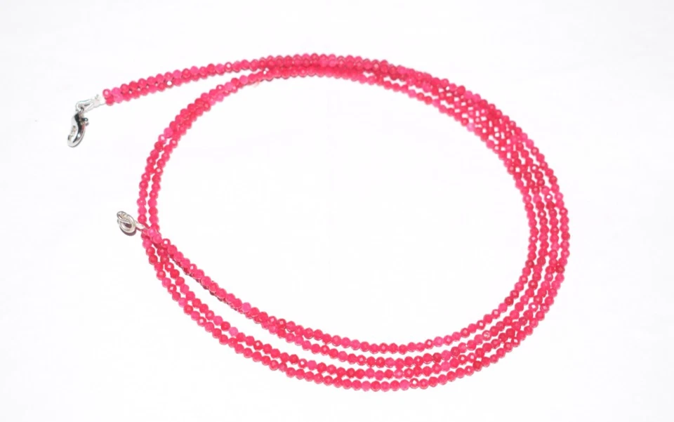 Natural Rubí Rojo Piedra Preciosa 2.5MM Perlas con Caras 925 Plata 32" 2 Capas - Imagen 3 de 4