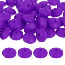 50Pcs 12mm Silicone Lentil Beads, Loose Abacus Bead for DIY Purple