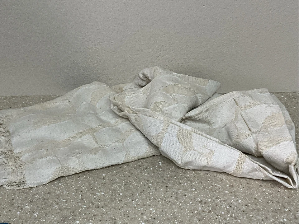 Designer Fabric Remnant Beige Pebble Design Sheer 55”x46” - Image 2 of 4