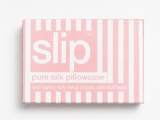 Slip Pure Silk Pillowcase in a pink striped box. Queen Size