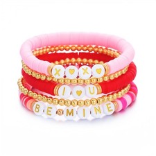 BOOZIQ Valentine's Bracelets for Women Clay Beaded Love Large, Red and pink