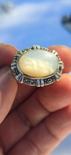 Vintage Sterling Silver Large Oval Cabochon Mother of Pearl Fashion Ring Size 6