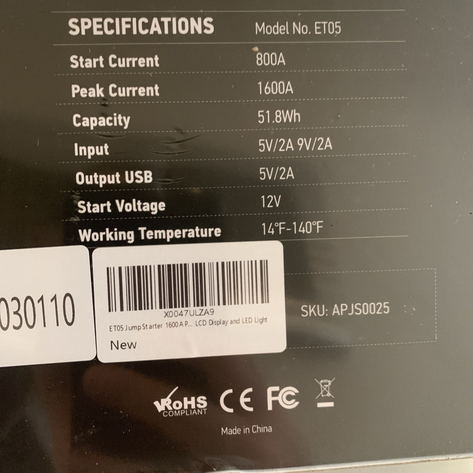 New Car Jump Starter Booster Jumper 1600Amp Portable Jump Starter with LED Light