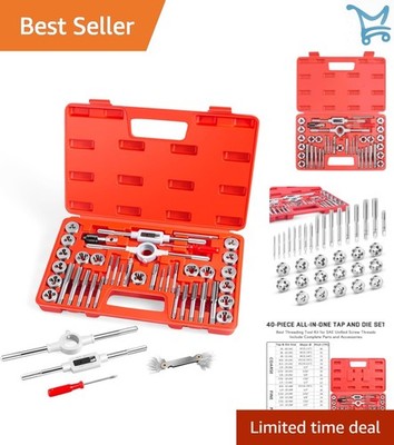 40-Piece SAE Tap and Die Set Alloy Steel Threading Kit for Metal Repair