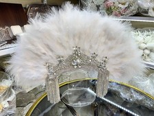 Bridal Hand Feather fan Silver Ostrich birthday Hand fans