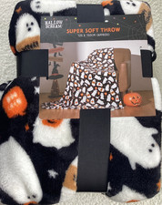 Halloween Ghost Pumpkin Soft Fleece Throw Blanket 125x150cm Cozy Spooky Decor