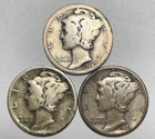 1924-D, 1925-S and 1929-S 10C Mercury Dimes 90% Silver (See Description)